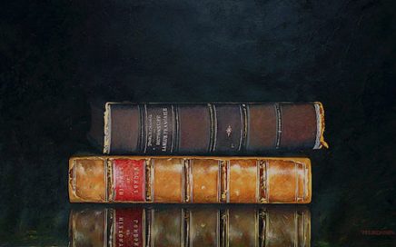 OLD BOOKS oil, canvas 36x60 inch.